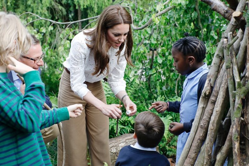 The Duchess of Cambridge with children in the RHS Back to Nature Garden