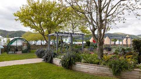 With strong structure from silvery cardoons, clipped bay trees and two pergolas, this circular garden is full of plant-based goodness.