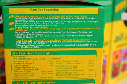 Fertiliser labels contain a wealth of information. Image: RHS