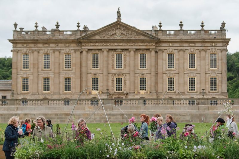 Visitors in front of Chatsworth House