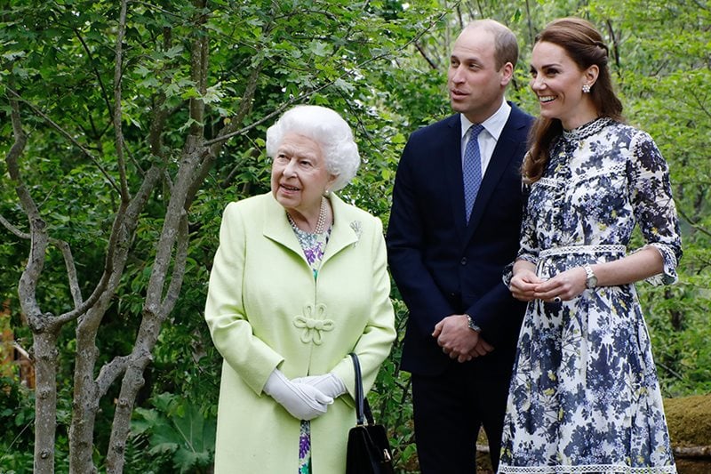 HM The Queen, and HRH The Duke and Duchess of Cambridge on the Back to Nature Garden