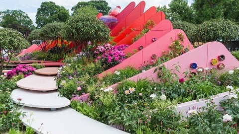 Rising platforms of deepening colour denote the Silk Road trade route and sit beside the mountain ‘blades’ through the length of the garden.