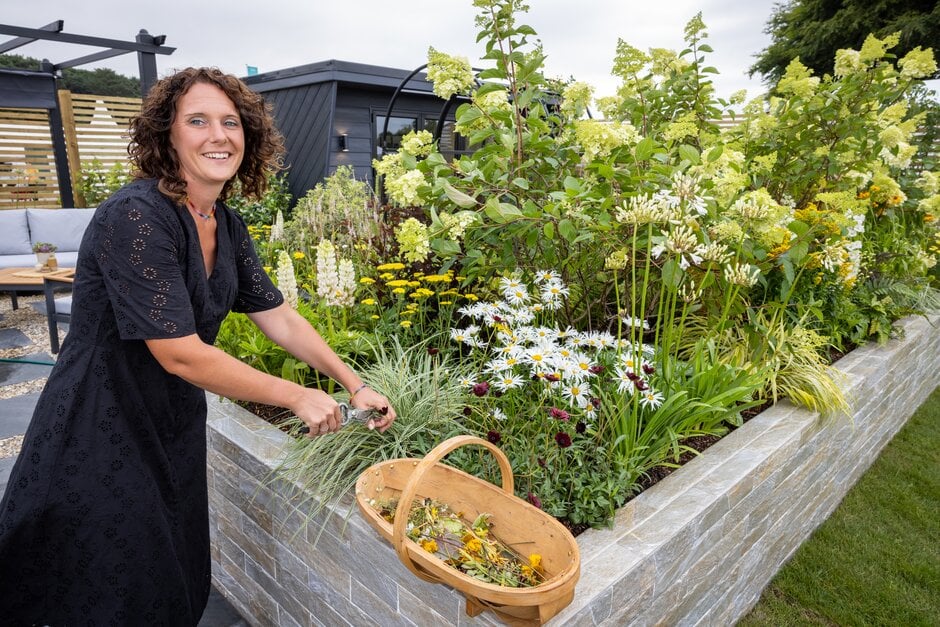 Pip Probert with her Why Commute? garden at RHS Tatton Park 2022