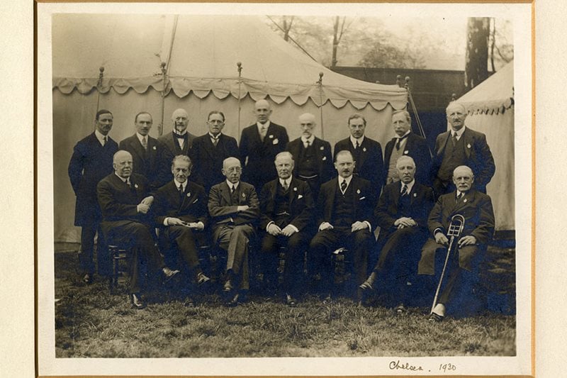 E A Bowles with an RHS Committee at the Chelsea Flower Show in 1930