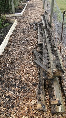 Replacing rotten timber edging boards at Deers Farm