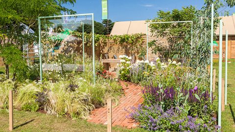 Fusing cottage garden-type planting with modern materials, this garden is both unusual and beautiful