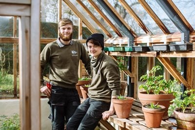 Students in a greenhouse