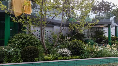 This garden, spread over two levels, is designed to be accessible with a lift to the top floor