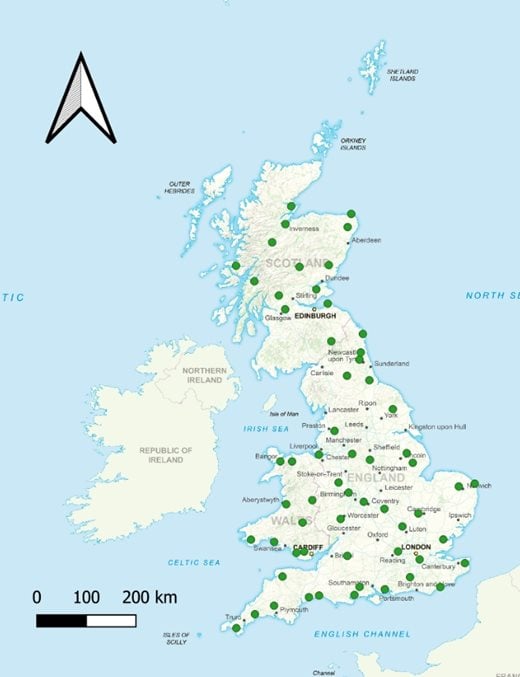 Map showing where sampling of slugs is taking place
