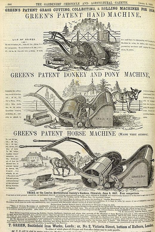 Gardeners' Chronicle lawnmower advert 1859