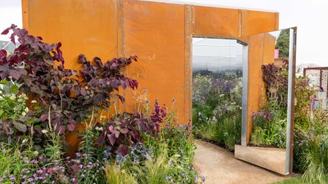 First-time show-garden exhibitor Alex Rainford-Roberts conjures a garden of illusion from mirrors and meadow plants
