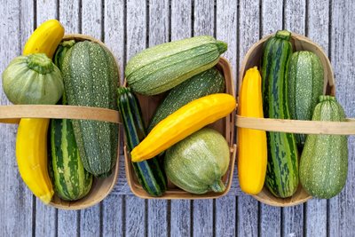 Baskets of courgettes