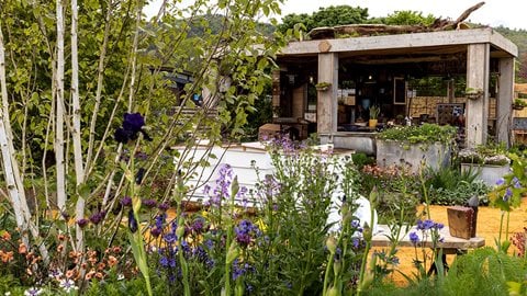 In this family garden, a pergola serves as a kitchen and schoolroom where children can learn about the surrounding planting and the wildlife it supports