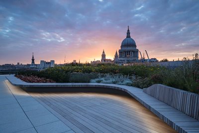 Views of St Paul’s Cathedral from the garden at 30 Cannon Street in London