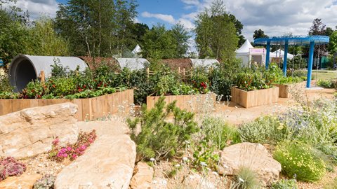 The garden features a variety of planting areas to showcase the different ways plants and people use and depend on water