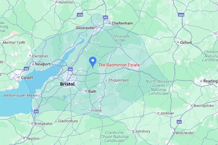 Map of Badminton area Map of Badminton area