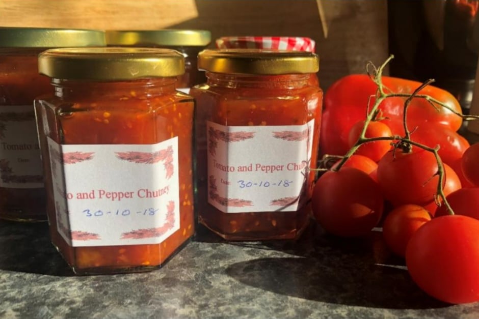 Jars of homemade tomato chutney, by Anne Adam Jars of homemade tomato chutney, by Anne Adam