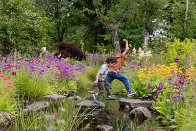Two boys on stepping stones at RHS Bridgewater