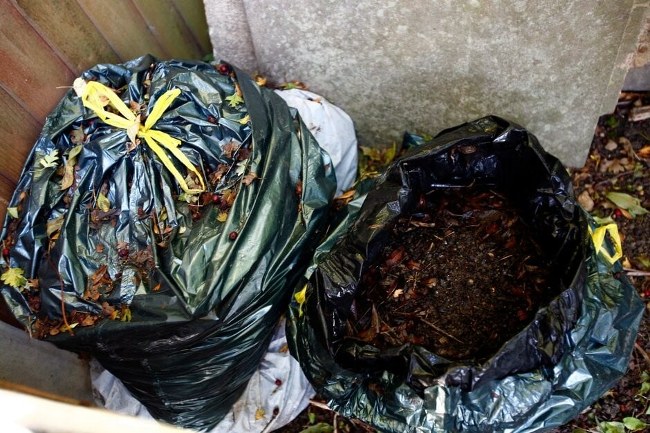 Leaf mould forming in bags