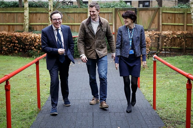 Garden designer Matt Keightley, centre, with Angela McNab, CEO of the winning NHS Trust and Tim Kendall, National Clinical Director of Health